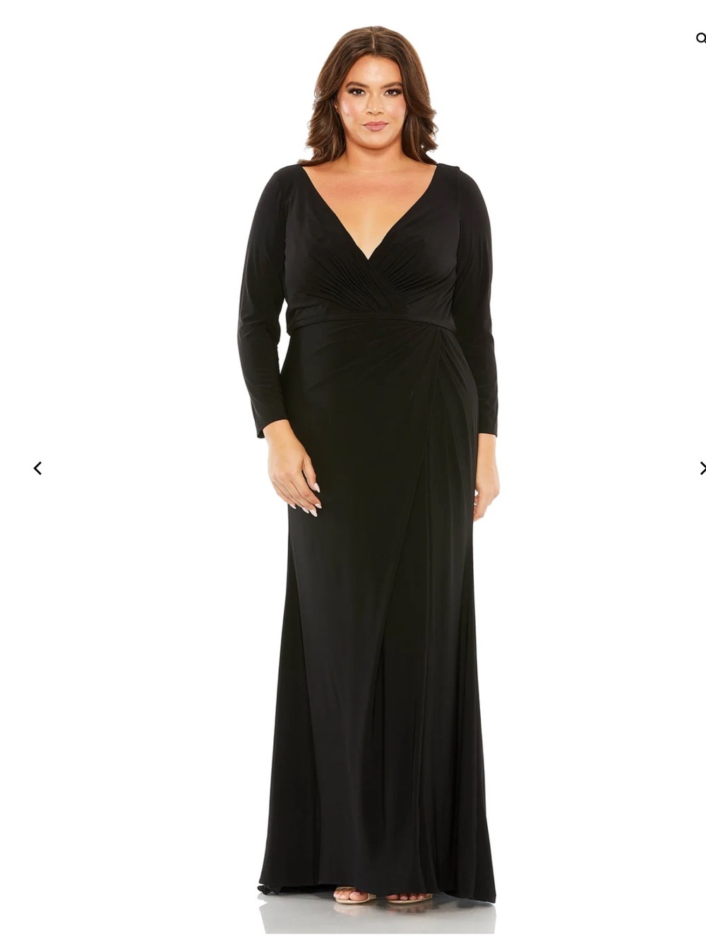 Mac Duggal Black V-Neck Long Sleeve Maxi Evening Gown Dress Plus 16W NEW 68442